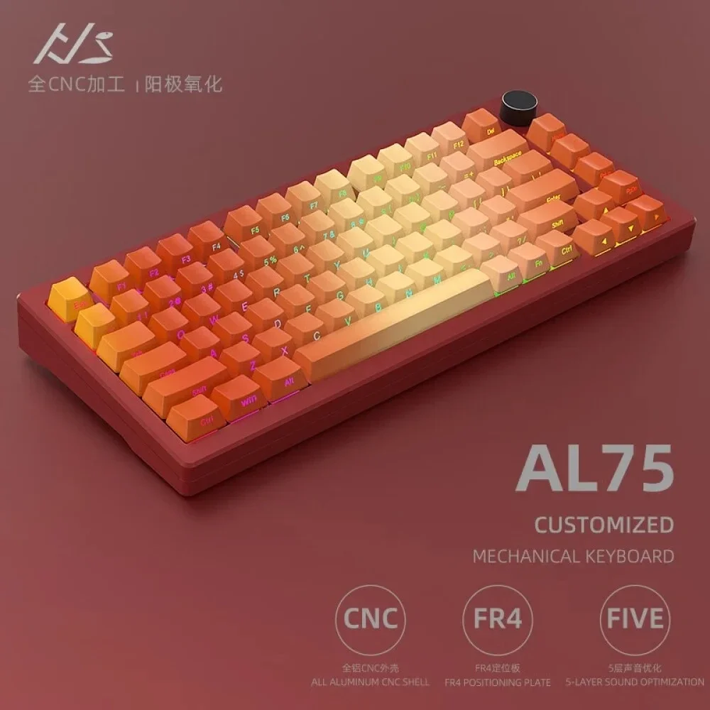 Al75 Mechanical Keyboard Kit  Aluminum Case Keyboard 75% Gasket Wired Wireless Cnc Rgb Hot Swap Custom Keyboards With Knob Gifts