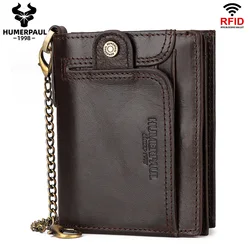 HUMERPAUL Genuine Leather Men's Wallet Short Multi Function ID Credit Card Holder Portemonnee High Quality Zip Coin Pocket