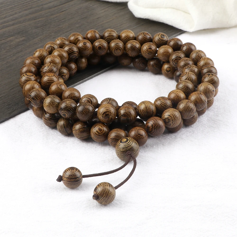 6 8 10mm Original Wooden Beads Wrap Bracelets Vintage 108 Mala Bead Buddhist Prayer Necklace Women Men Meditation Jewelry Gifts