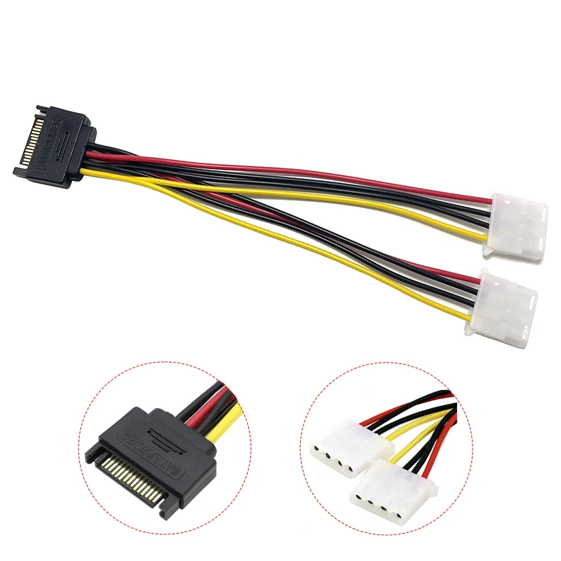 

SATA 15pin Male To Dual Molex IDE 4-pin Female Power Cord Sata Extension Cord Y Splitter Hard Drive Power Supply Cable Adapter