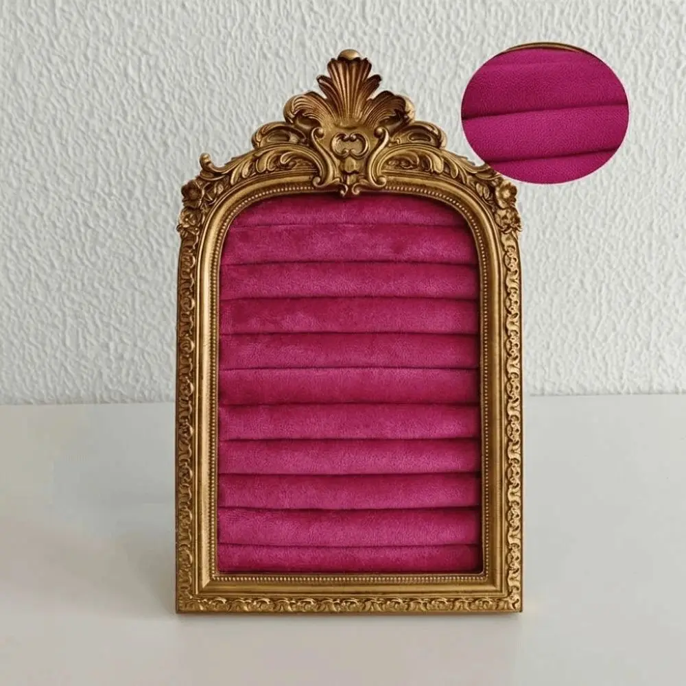 Velvet Picture Frame Jewelry Storage Shelf Picture Frame Shape Wear-resistant Jewelry Display Rack Space Saving Vintage Style