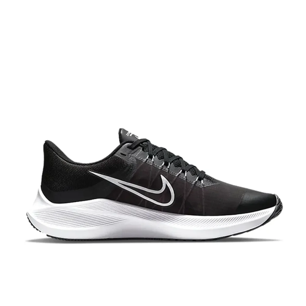 Nike Zoom winflo 8 Low Top Running Shoes Comfortable Shock Absorption Men's and Women's Black and White Matching Colors