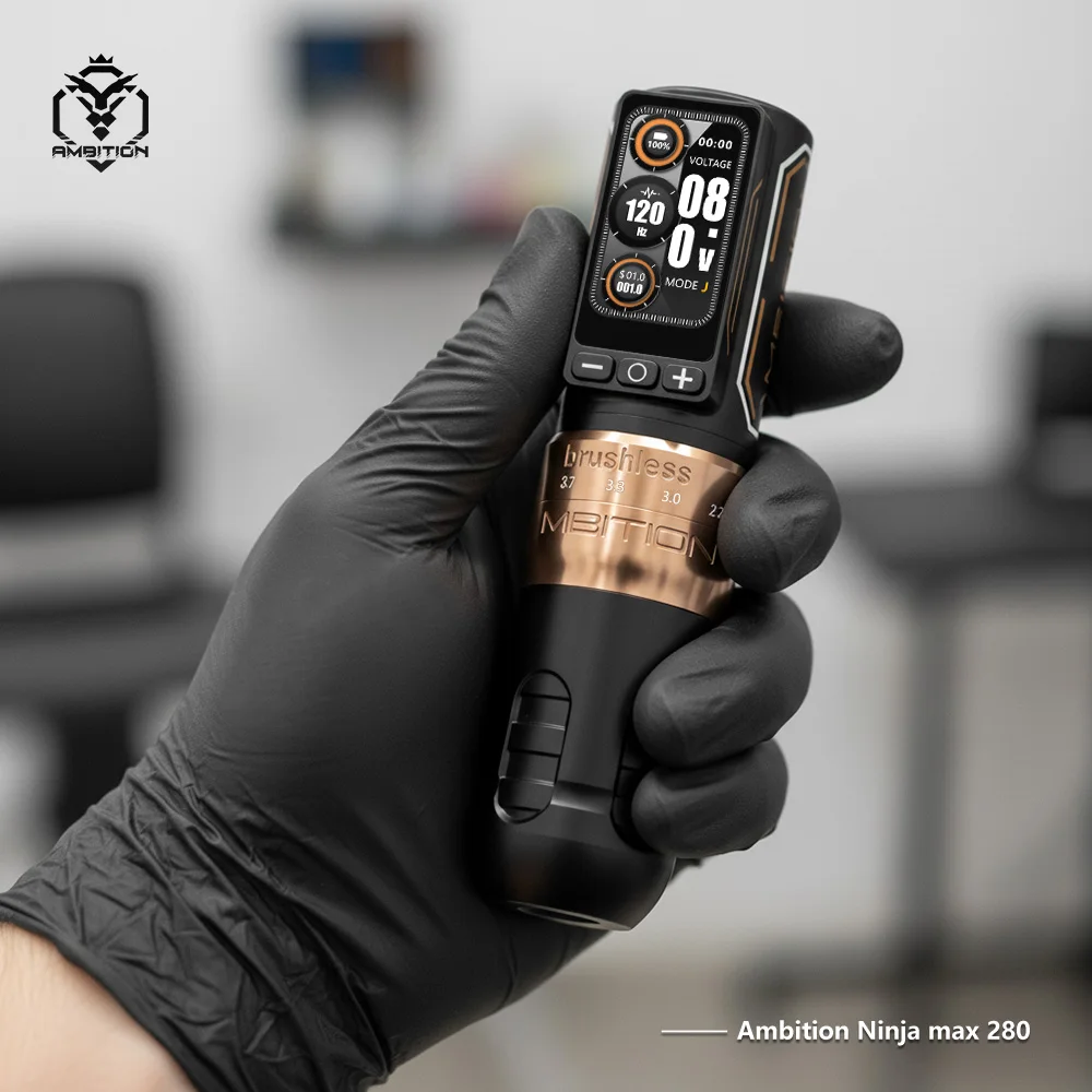 Ambition Ninja Max 280 Brushless Motor 2.4-4.5mm Adjustable Stroke Professional Wireless Tattoo Machine Pen for Artists Body Art