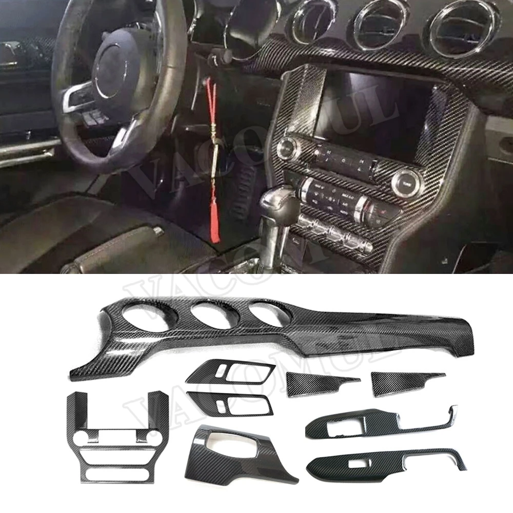 

Carbon Fiber Interior Trims Dashboard Meter Bar Cover Mouldings For Ford Mustang 2015 2016 2017 Car Styling