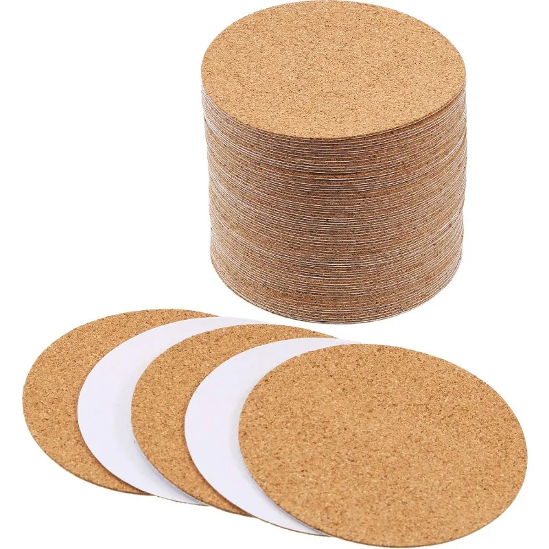50Pcs Cork Coasters Round DIY Circle Tiles Mat Sheets for Office and Home