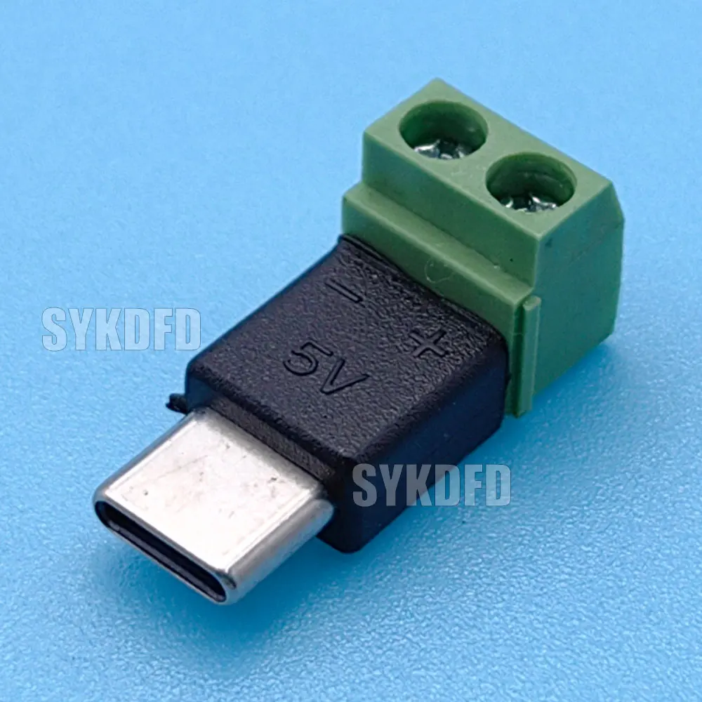 1Pcs OTG power supply Adapter Quick Connector Type C Male to 2Pin 5V Solderless Green Terminal USB For Mmobile Phone Computer