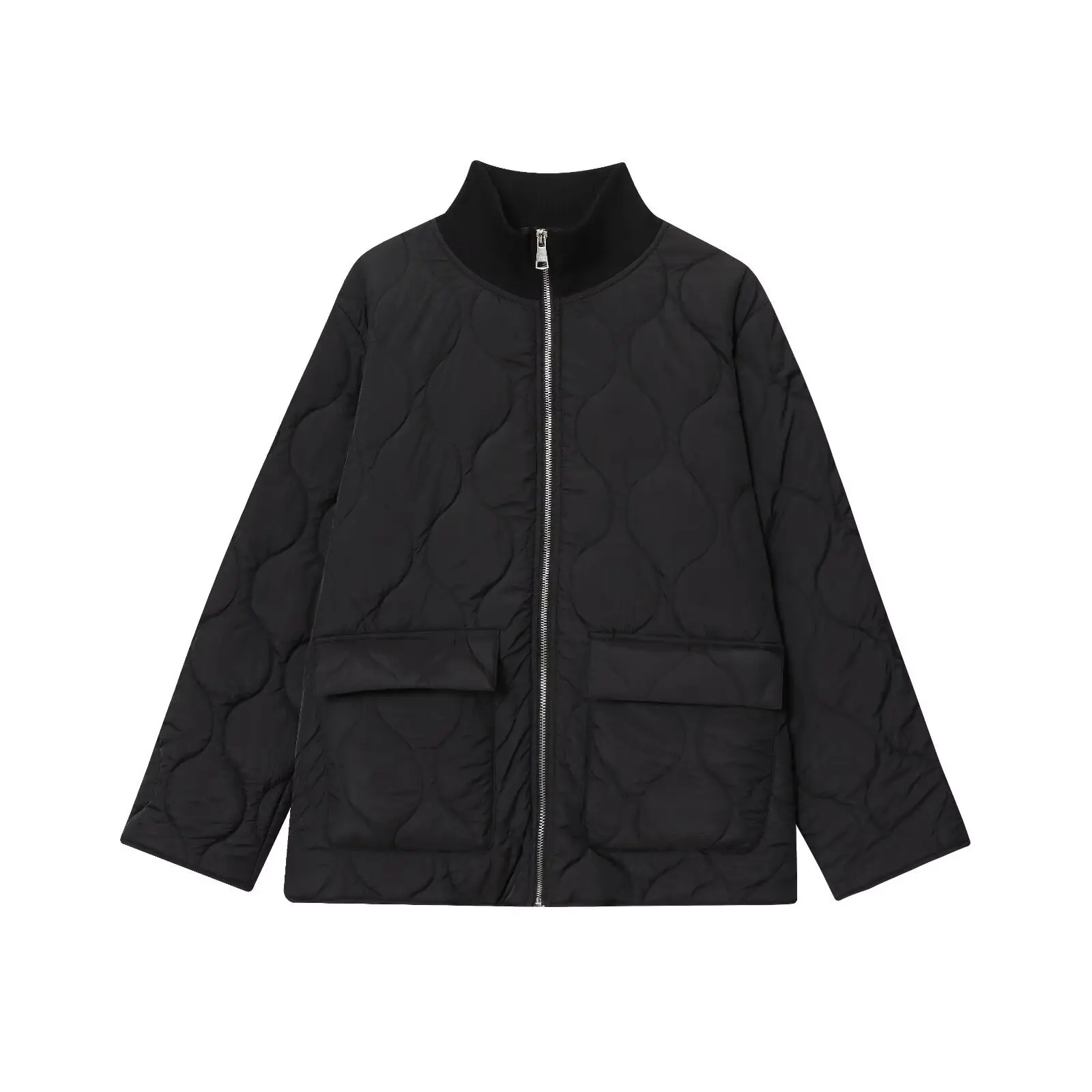 Parka damska na jesień i zimę, ocieplana, z wysokim kołnierzem, luźny krój, płaszcz z watowaniem bawełnianym, zapinana na zamek i guziki, styl vintage.