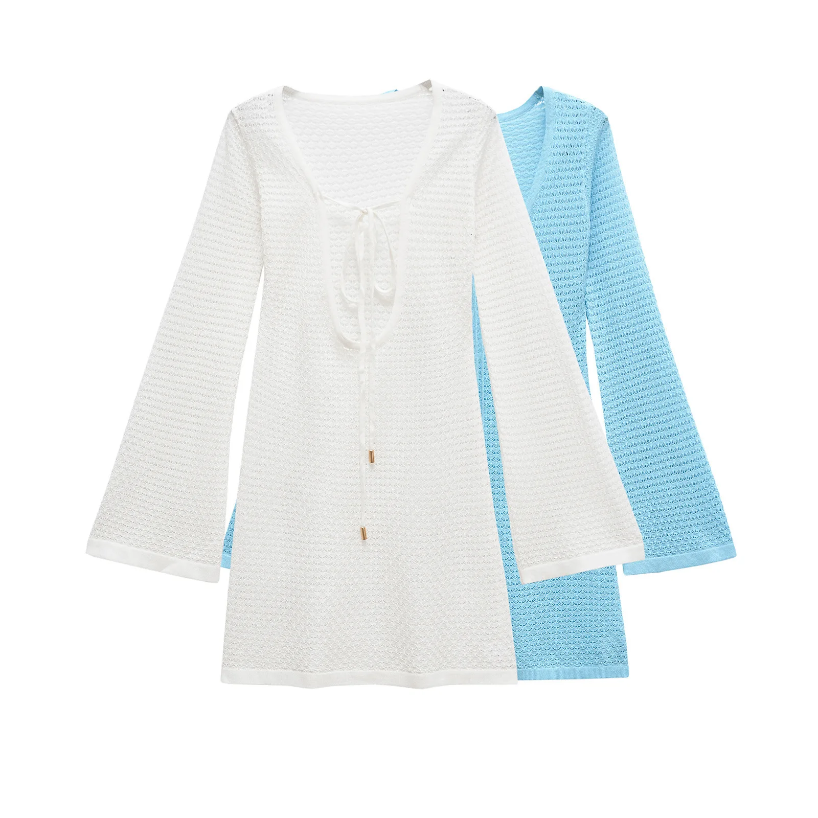 

Европейская и американская летняя горячая новая пляжная женская однотонная сексуальная трикотажная блузка с кондиционером в Европе и Америке 2025 года