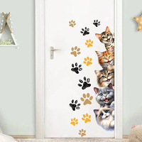 1Pc Watercolor Multiple Cute Cats Wall Stickers for Door Home Decor Living Room Background Wall Decals Bedroom Decoration