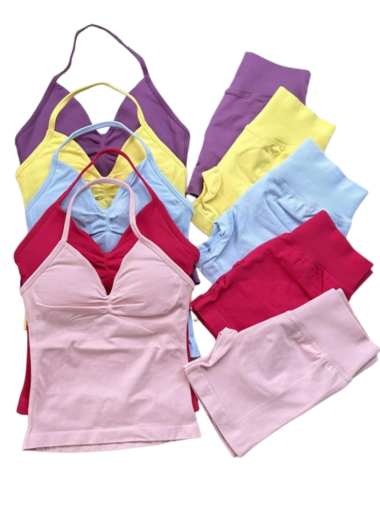 

Fitness Sports Comfortable Seamless Brand Same V-neck Vest Shorts Set Women's Yoga Sports Fitness Set