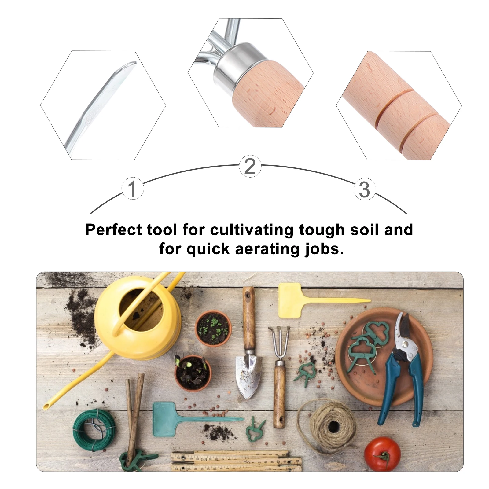 

Loose Soil Rake Hand Cultivator Premium Material Sturdy Durable Garden Park Yard Lawn Wooden Handle Mini Rake Tool