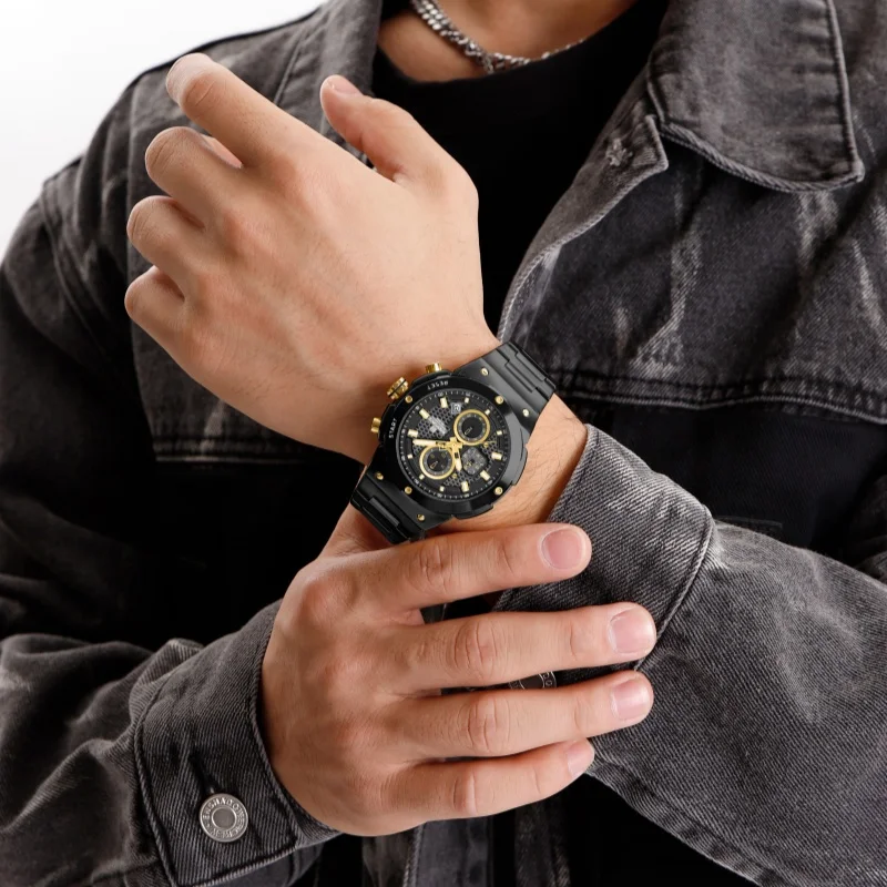 NAVIFORCE 8072 Men's Quartz Watch Calendar Chronograph Luminous Waterproof Stainless Steel Strap Casual Sports Watches for Men