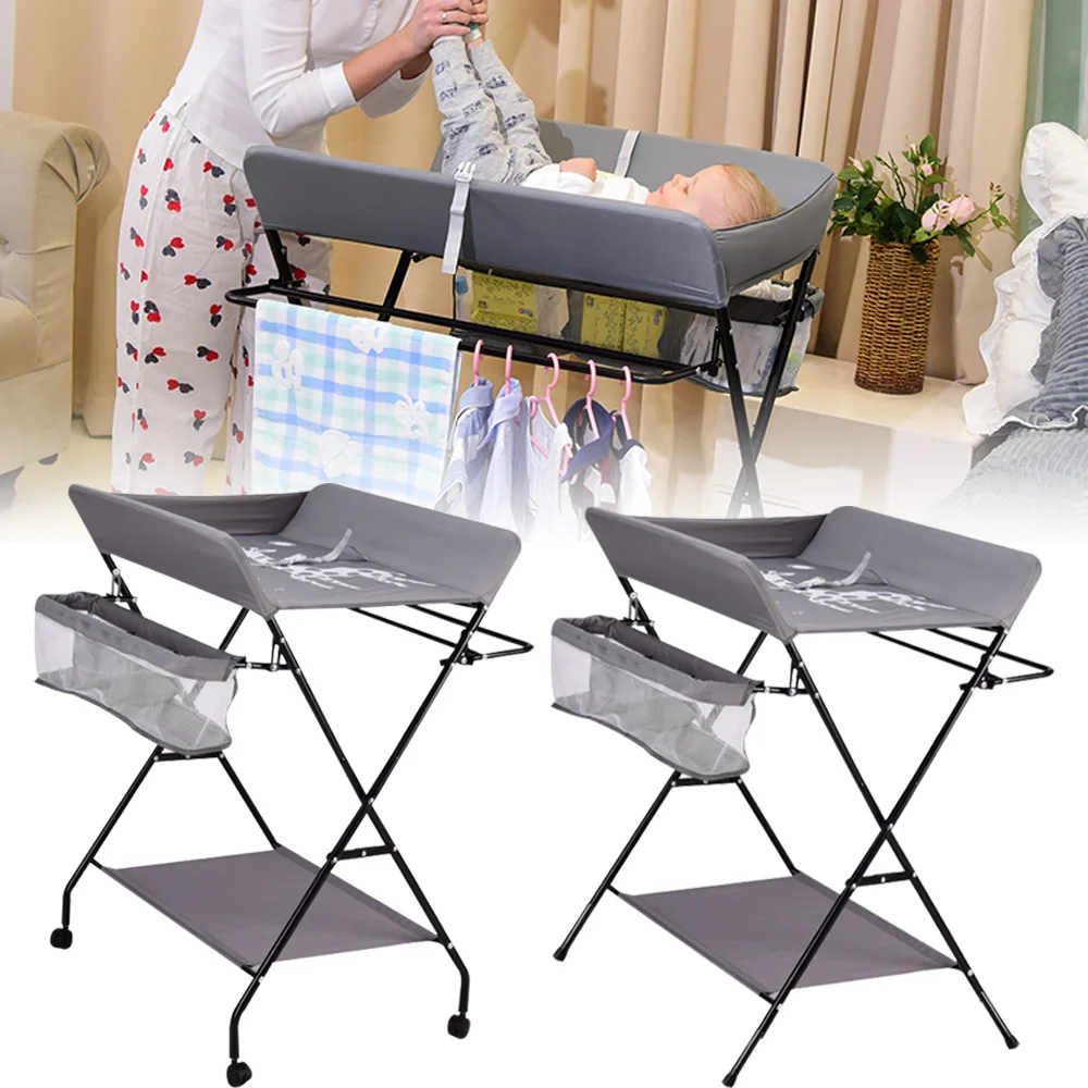 Foldable Baby Diaper Changing Table Multifunctional Infant Care Nursery Changing Station w/Basket & Bottom Shelf for 0-12 Months