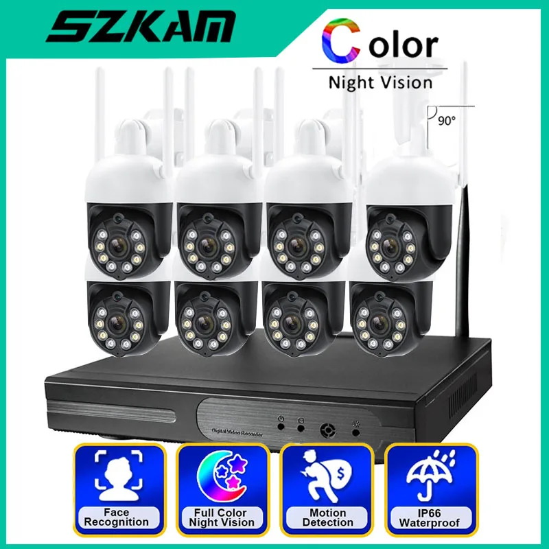 

SZKAM 3MP 4CH 8CH NVR H.265 CCTV System Two Way Audio PTZ HD Wireless Surveillance Kit Human Auto Track WIFI IP Security Camera