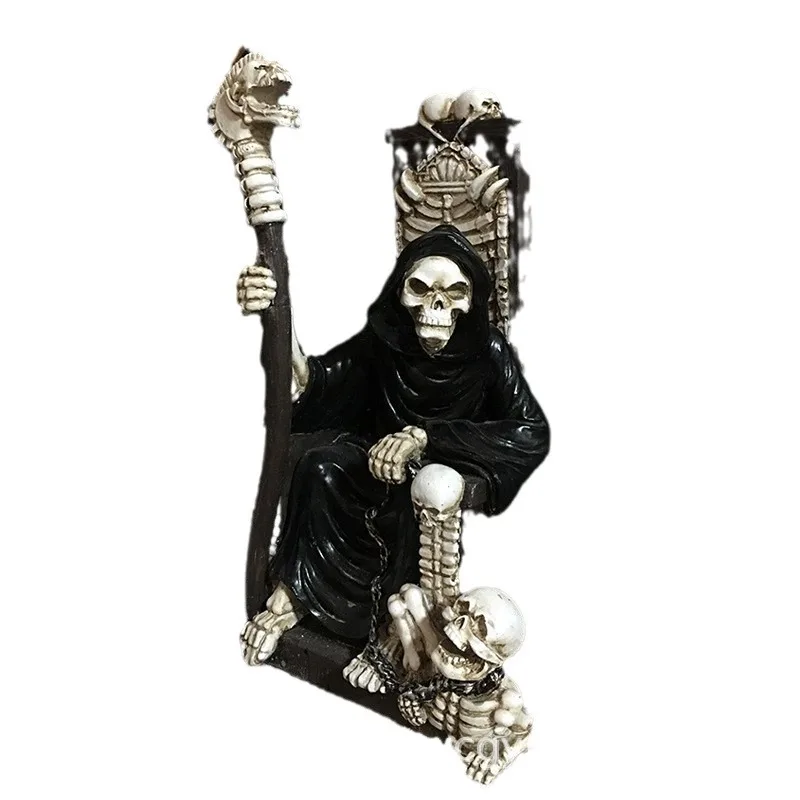 Evil Skull Grim Reaper On Bone Throne Statue Sculpture Figure Skeleton Stacked Skulls For Halloween Decoration Skull Collection