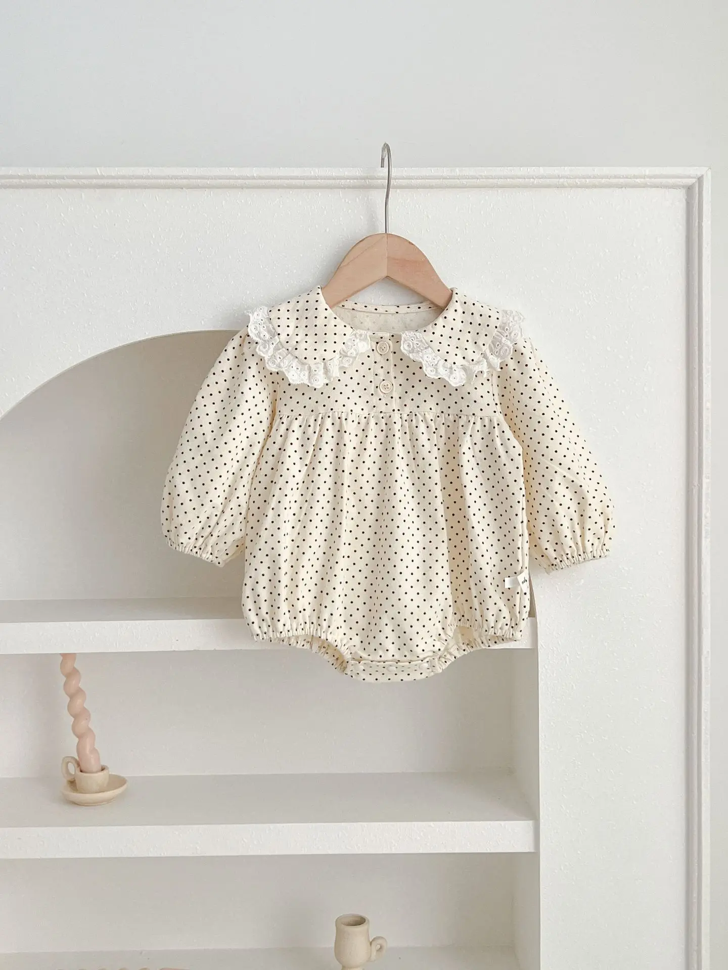 Ins Autumn Newborn Infant Baby Girls Romper Polka Dot Rompers Kids Lapel Onepiece Fashion Baby Clothing