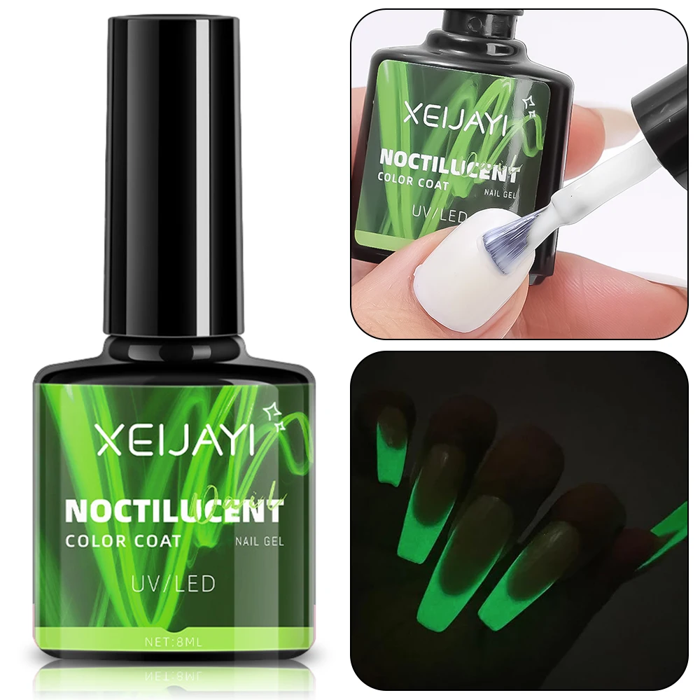 8Ml Lichtgevende Topbasisgel Groene Fluorescerende Nagellak Gloed Donker Semi-Permanent Doorweekt Uv Led Lak Ontwerp Blijvende Formule