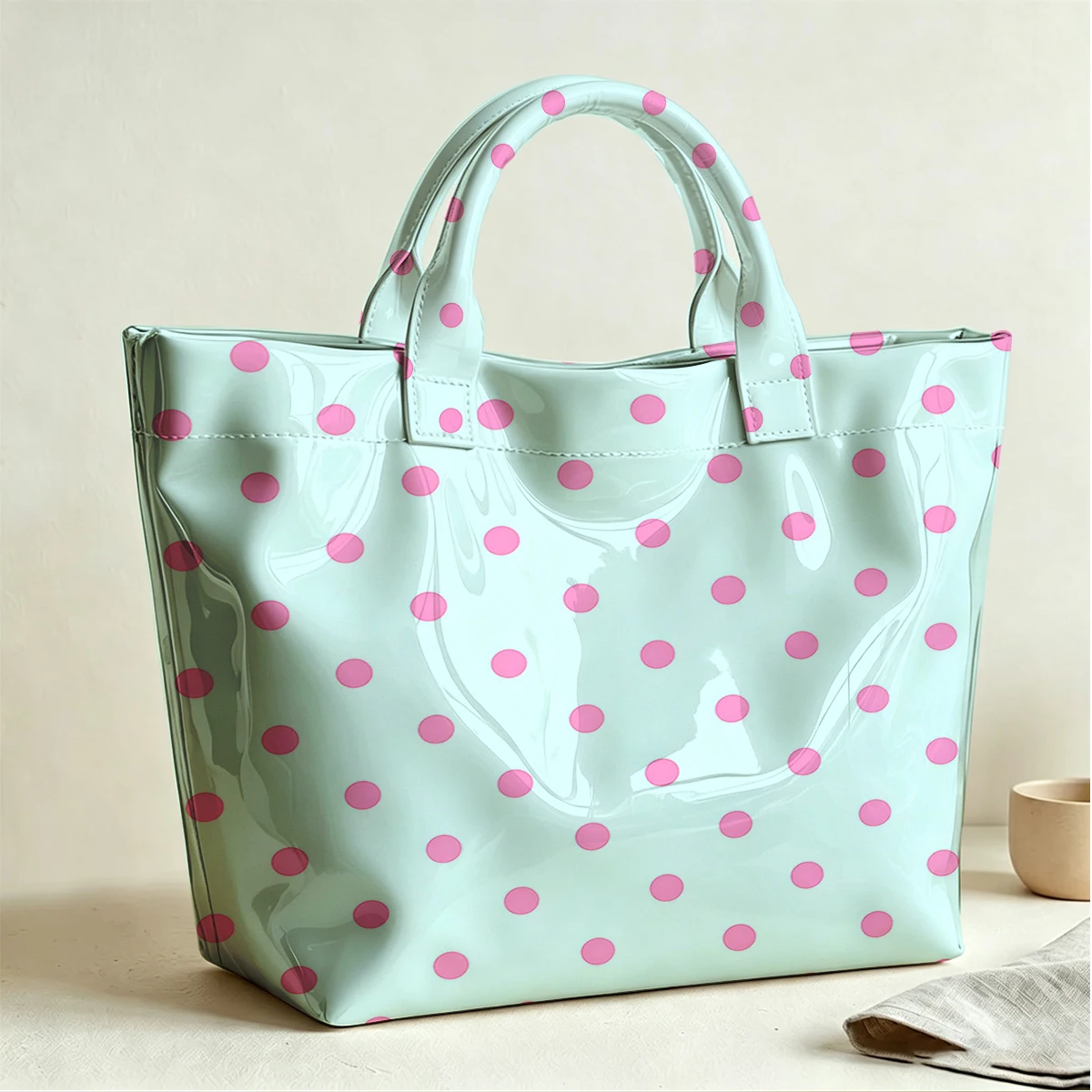 Dot Dream Large PVC Waterproof Capacity Canvas Shoulder Bag Dual Side Print Tote Bag Daily Shopping Bag Fashion Handbag