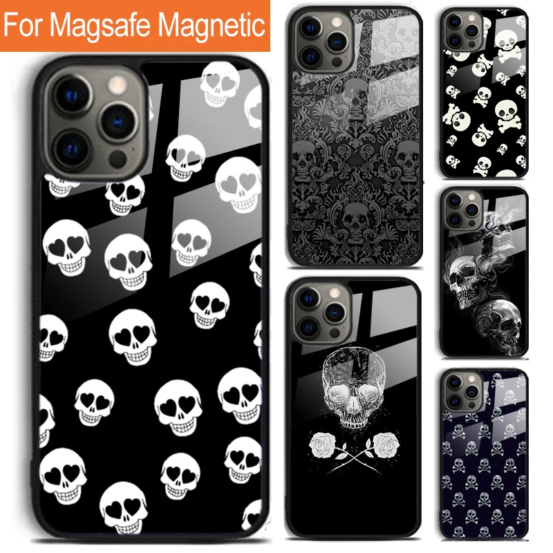 Skulls Bones Skeleton Phone Case For iPhone 16 15 14 13 12 11 Pro Max Plus Magsafe Magnetic Wireless Charging Cover