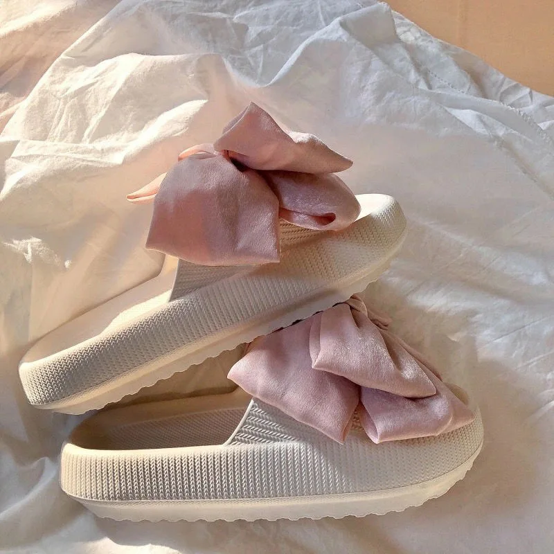 Neue Sommer-Pantoletten mit Rundkopf und Schleife, bequeme, lässige Hausschuhe, modische, elegante, leichte Sandalen mit dicker Sohle für Damen – Detail 10