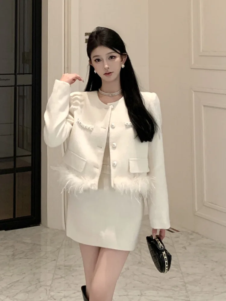 autumn winter new in matching sets 2 piece sets women outfit jacket Coat short Skirt Fashion conjuntos femininos elegantes