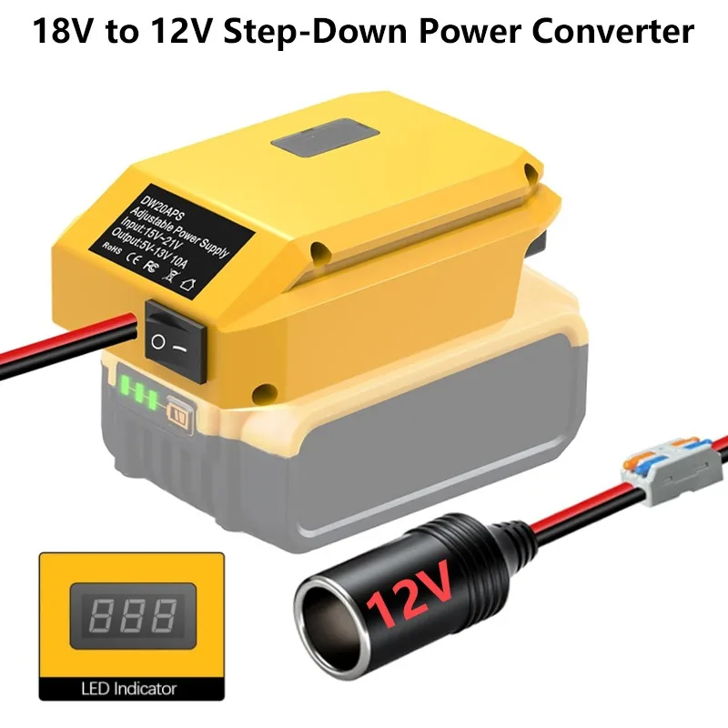 

Step-Down Power Converter 18V to 12V for Dewalt 20V Battery with Cigarette Lighter Socket Power Wheel Adapter for Car Fridges