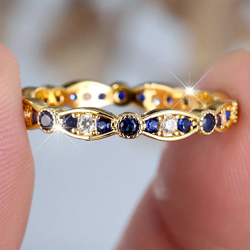 Huitan Novel Thin Blue/White CZ Rings Female Fashion Opulent Finger Accessory for Engagement Brilliant Elegant Party Jewelry Hot