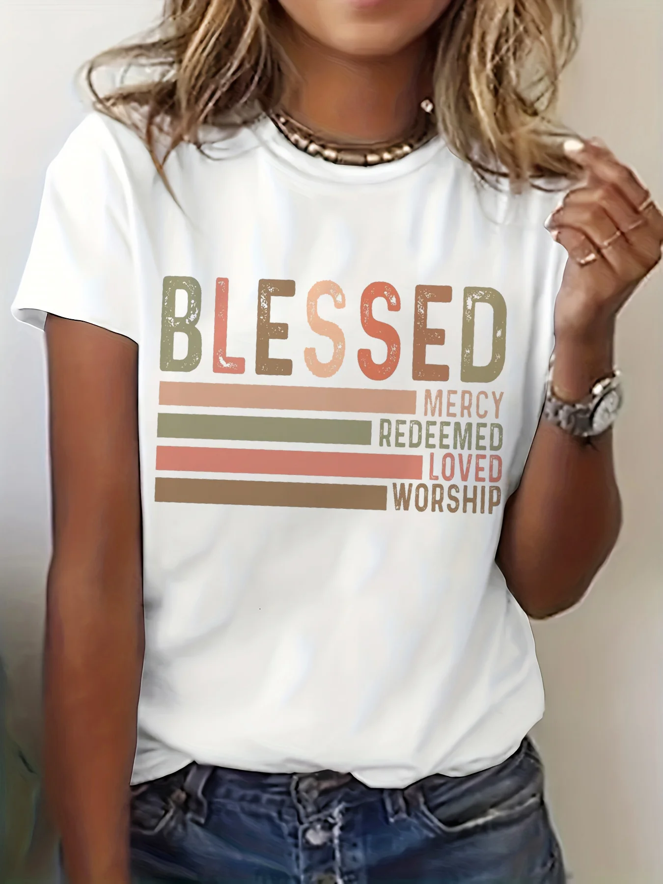 Blessed Positive Words Mercy Worship Letter T-Shirts for Women Long Sleeve Basic Tees Shirts Holiday Women'S Clothes