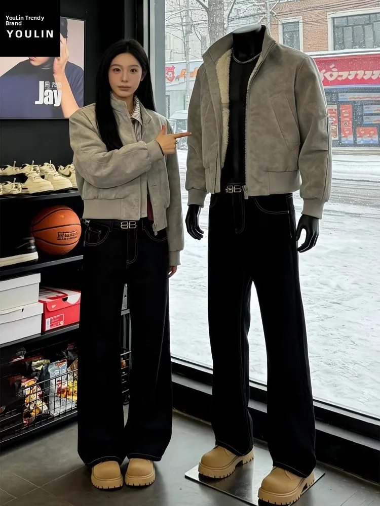 

Мужская зимняя куртка из американской искусственной кожи с эффектом окрашивания, на флисовой подкладке, утепленная, с воротником-стойкой, хлопковая, приталенная, верхняя одежда