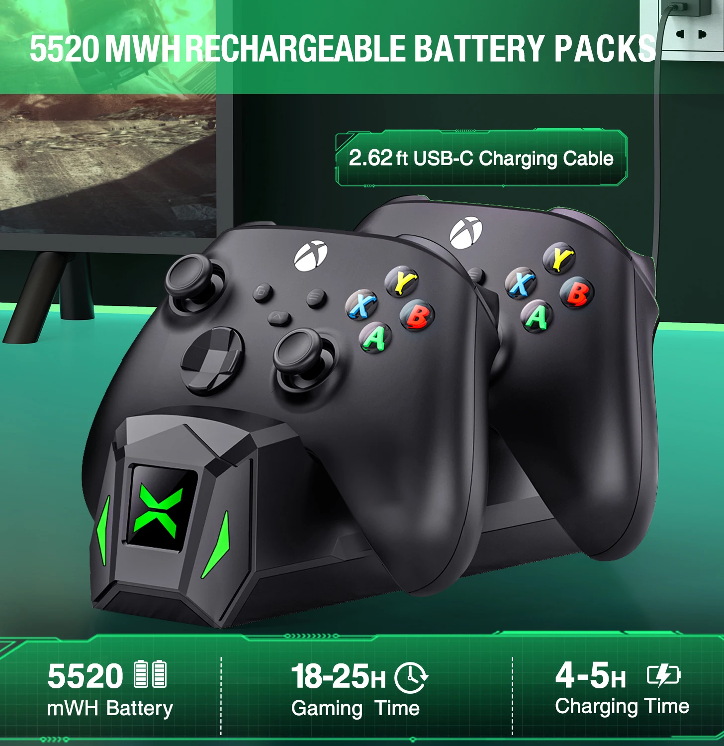 Ładowarka Q163 XBOX z akumulatorem 2*5520 mWh i 4 pokrywkami do XBOX Serise S/X / XBOX ONE S/X