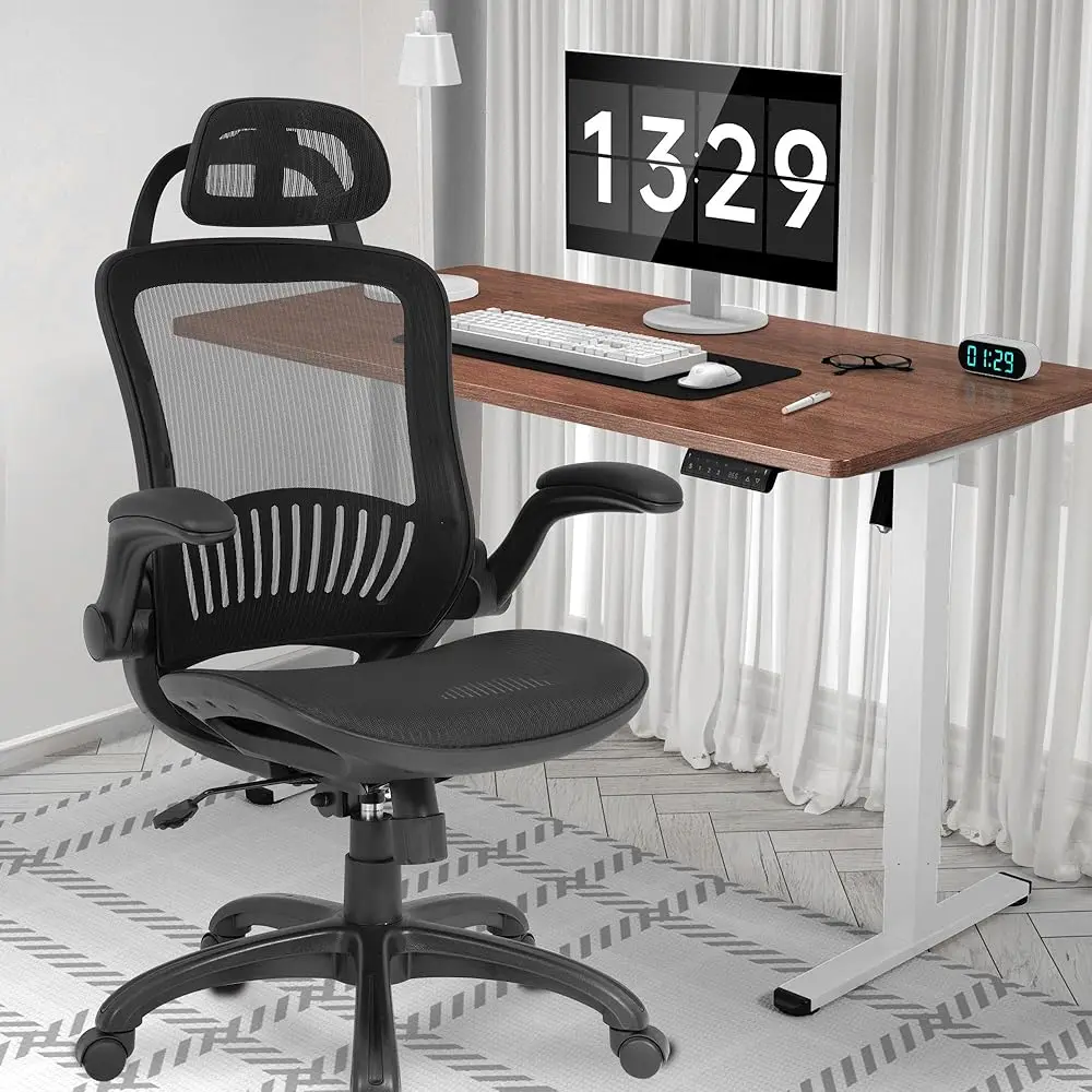 Ergonomic Office Chair Computer Chair High-Ba With Rolling Swivel Desk Mesh Chair With Lumbar Support,Headrest,Flip-Up A And