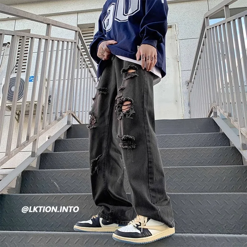 

Мужские джинсы в стиле американского хип-хопа, свободные, прямого кроя, повседневные, летние, молодежные, популярные