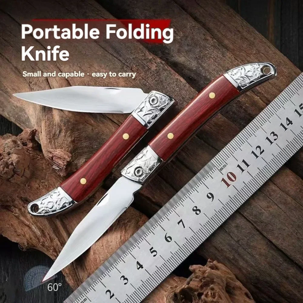 Stainless Steel Plastic Folding Knife 3D Printing Imitation Wood Outdoor EDCTactical Hunting Knife Sharp and Durable Fruit Knife