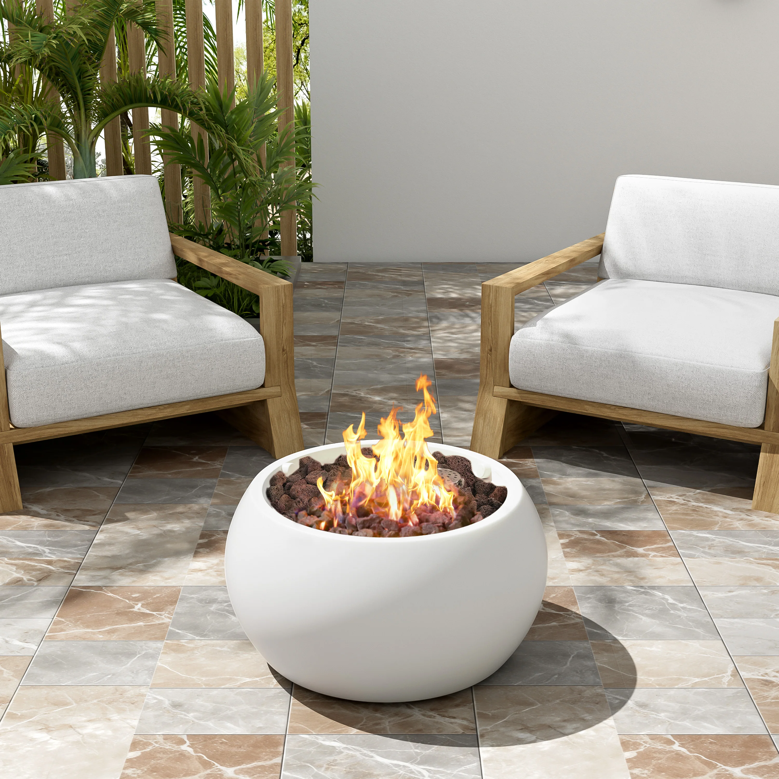Outdoor Propane Fire Pit Coffee Table Round Base Patio Heater, Certified, 40,000 Burner, Free Lava Rocks