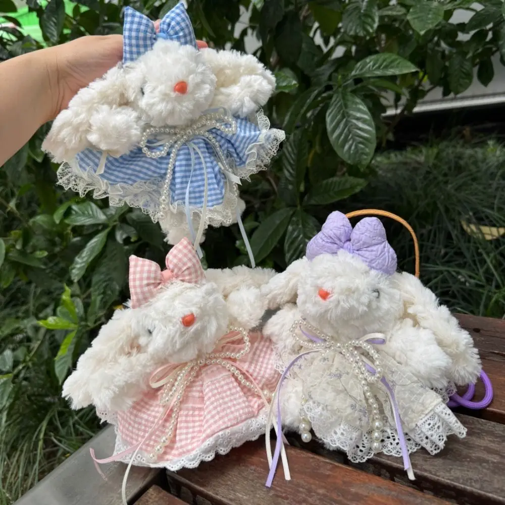 

Bow Plush Rabbit Keychain Stuffed Cartoon Rabbit Doll Keyring Kawaii Princess Pearl Dress Drooping Ear Rabbit Pendant Girl's Toy