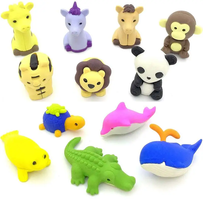 50pcs Mini Animal Shape Eraser Novelty Pencil Eraser Puzzle Eraser Toys School Supplies For Party Favors Classroom Prizes