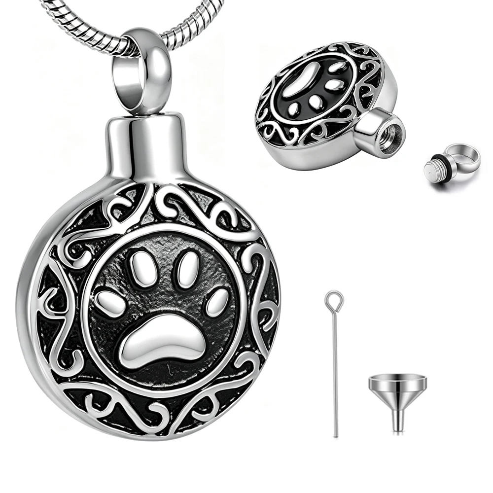 Pet Urn Necklace for Dog Cat Ashes Silver Paw Print Cremation Keepsake Pendant Celtic Knot Memorial Jewelry Gifts for Women Me