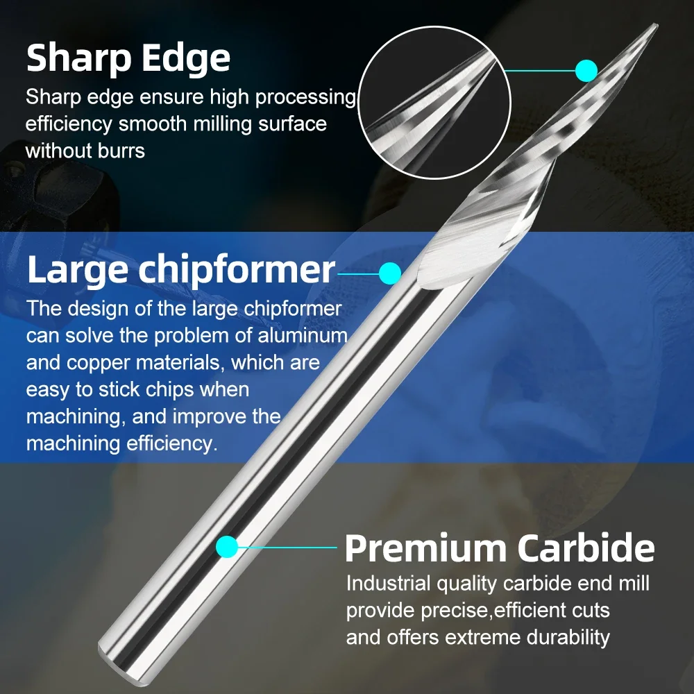 JRDS PCB Engraving Bit 3.175mm Shank V Shape Carving Bits 10-90 Degrees Carbide CNC Router Bit Tipped 0.1mm Wood Milling Cutter