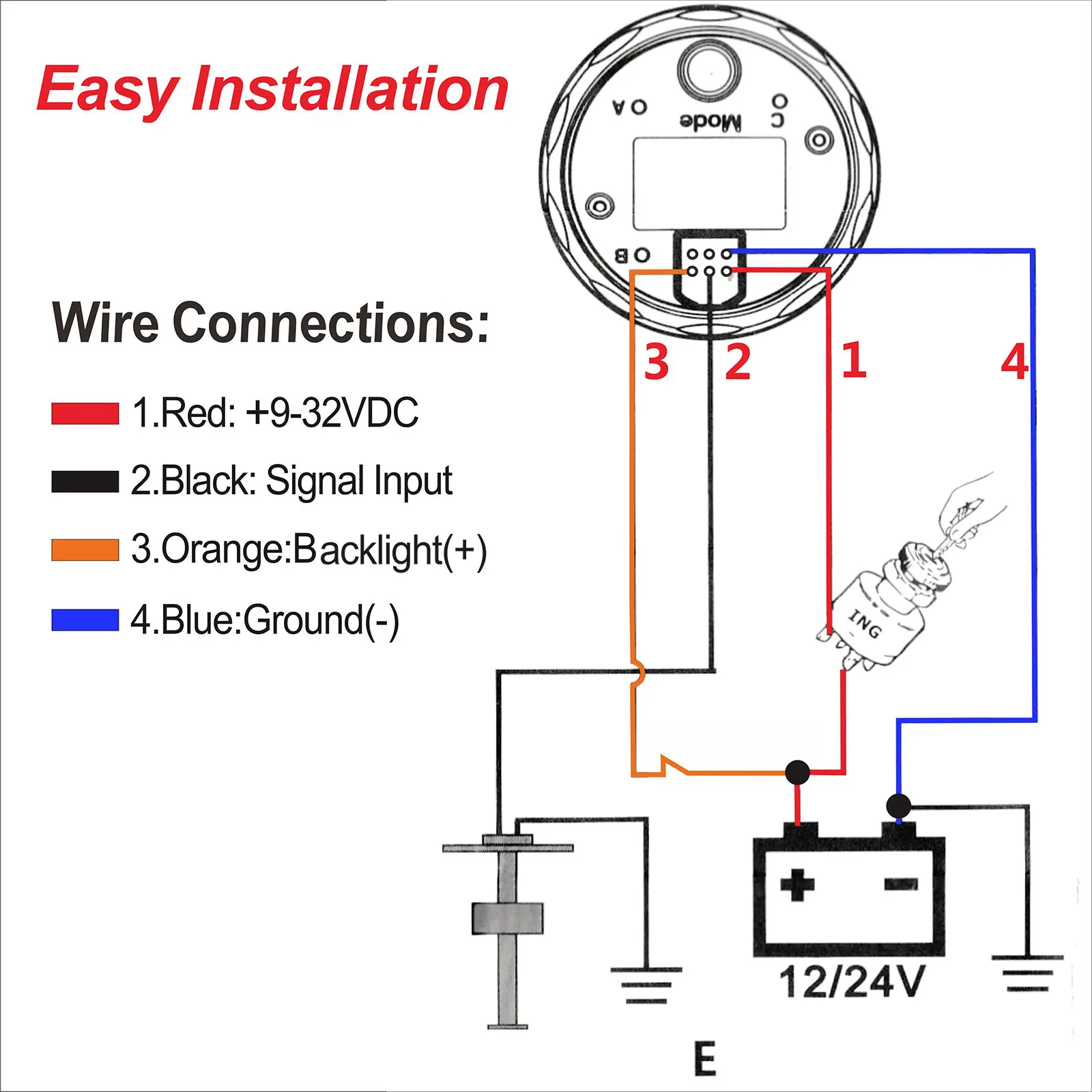 0-190 Ohm 240-33 Ohm 52mm Water Level Gauge with 8 Color LED Water Tank Meter Indicator Petrol Boat Car Marine Yacht 12V24V