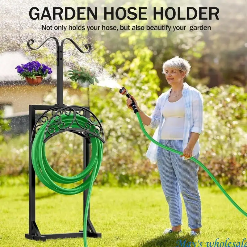 Garden Hose Reel Rack Freestanding Water Hose Hanger Storage with Basket for Patios Gardening Watering Equipment 448A