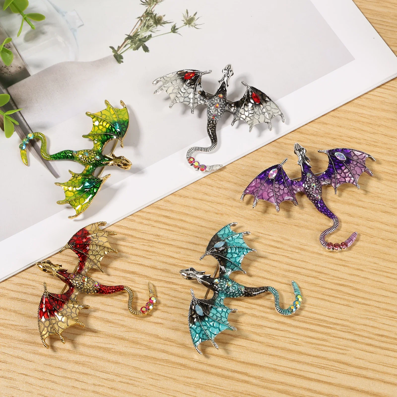 10-teiliges Drachen-Charm-Set aus 3D-Metall mit fliegendem Drachen-Anhänger und Emaille-Flügeln für Halsketten, Schmuckherstellung für Halsketten