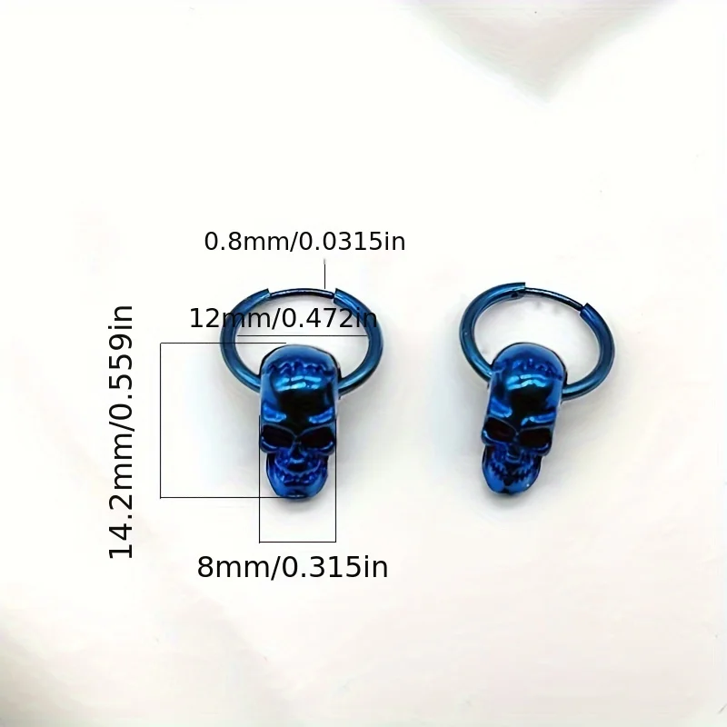 زوج من الأقراط المعلقة بتصميم جمجمة زرقاء للرجال، هدية إبداعية من النحاس للهالوين، على الطراز القوطي العصري للنساء اليومي