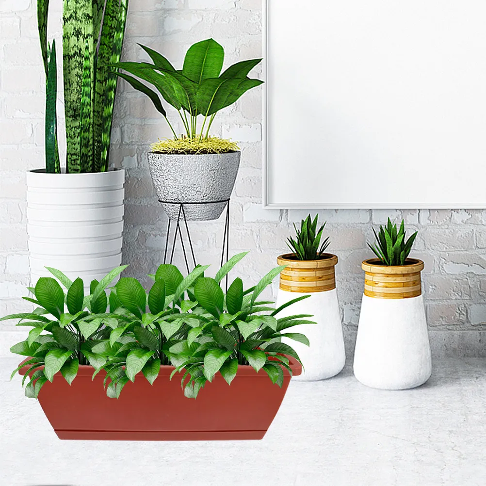 Juego de 4 Macetas Rectangulares para Ventana, para Vegetales, Flores y Suculentas, con Plato de Drenaje, para Jardín Interior y Exterior