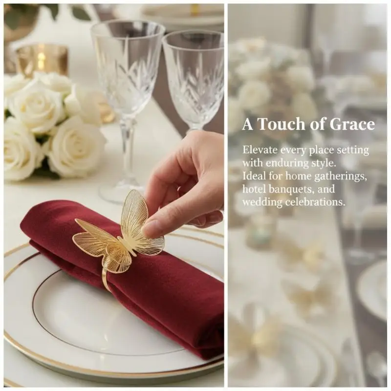 Napkin Ring Hollow Butterfly Waterproof Metal Buckle Elegant Holder for Corporate Event Formal Dinner Table Decor