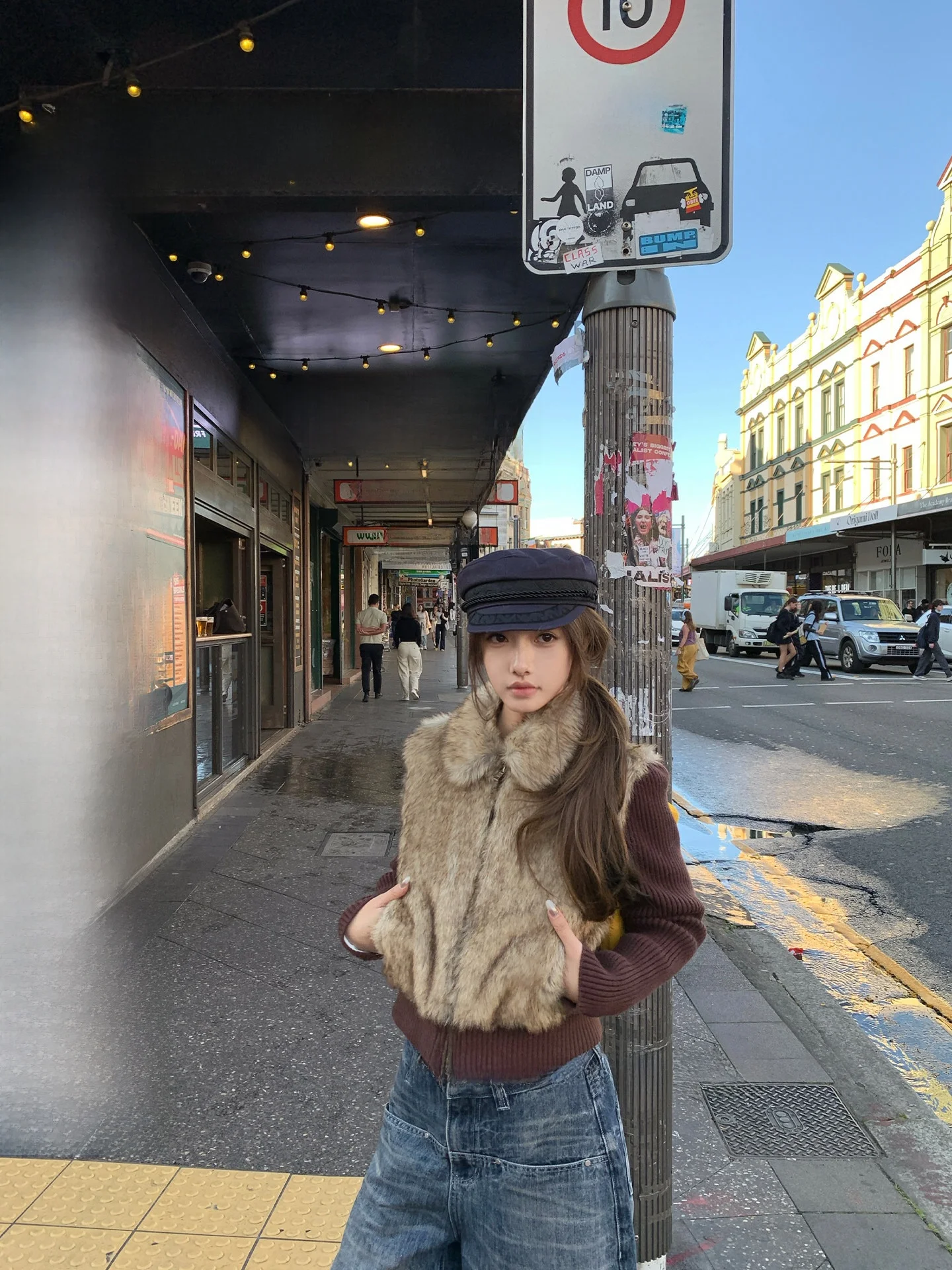 

Bankelili Chestnut a Snow Peak Mocha Retro Eco-Friendly Fur Women's Fake Two-Piece Warm Plu Outerwear Casual Sle Zipper