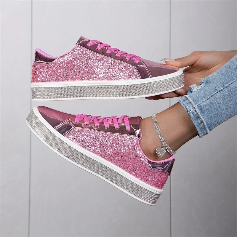 

Thick Sole Sequins Trendy Fashion Board Shoes Platform Casual Sports Shoes Breathable Lightweight Sneakers Flat Vulcanized Shoes