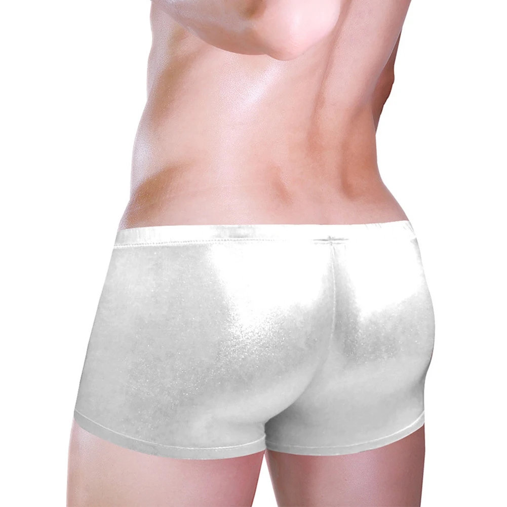 Boxer Briefs Panties 1X Breathable Classic Comfort Faux Leather Gold Polyester Silver Soft Solid Comfy Fashion