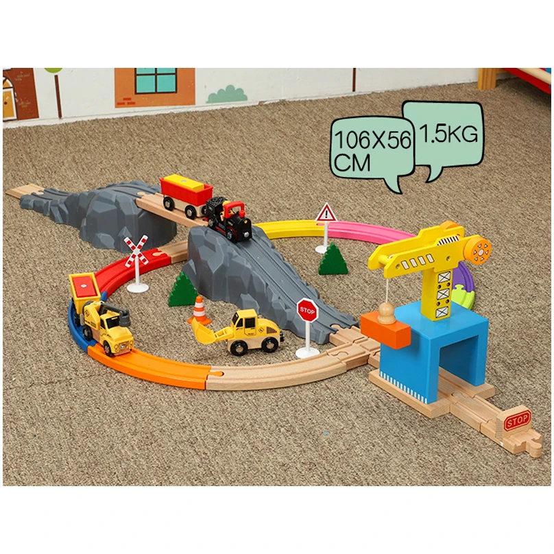 Treno Pista di Legno Giocattolo Auto Combinazione Bambino 1:64 Miniera Sito Ferroviario Trasporto Compatibile Con Tracce di Legno Nuovo Stile Regalo PD72