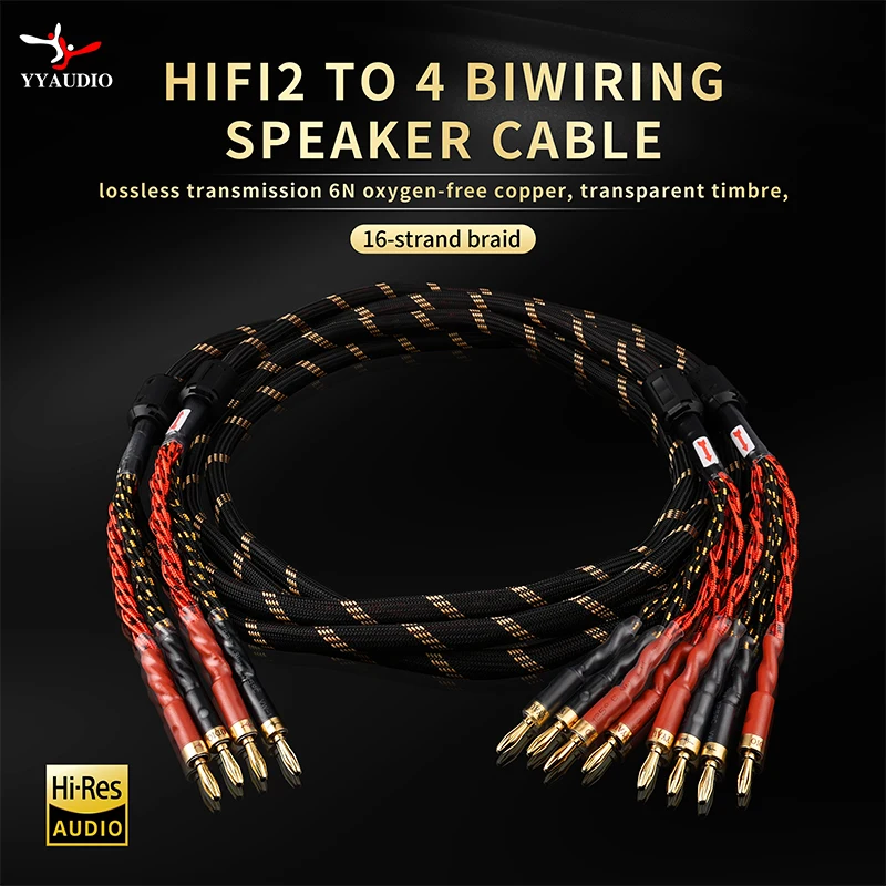 One Pair YYAUDlO HlFl Speaker Cables 2 Banana Plug to 4 Banana Plug Connection  Ideal for Home Theaters and Music Enthusiasts