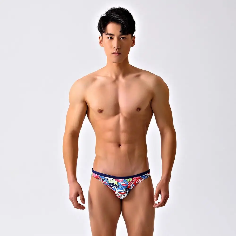 new Man triangle swimming trunks with low waist half wrapped buttocks narrow edge sexy rainbow swim shorts direct sales  2522